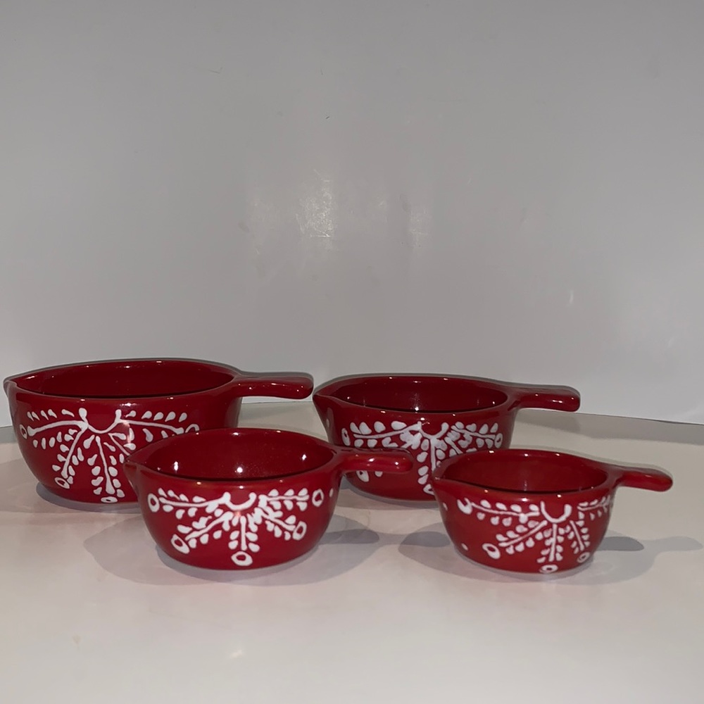 Crate and Barrel Measuring Cups Set of 4 Red/White Made in Portugal